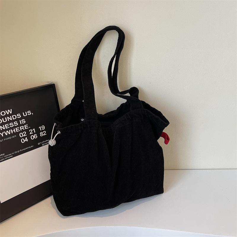 Large Capacity Tote Bag Women's Retro Velvet Shoulder Bag Tide Commuter Handbag Korean Version Corduroy Bundle Shopping Bag