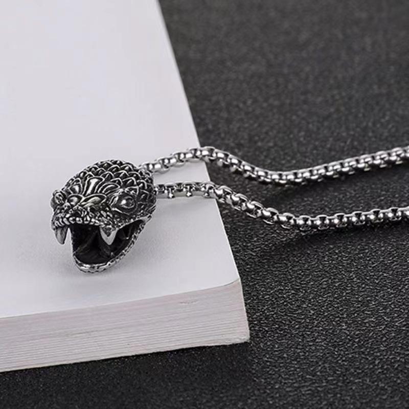 Retro Snake Head Men's Trendy European and American Simple Hip-hop Jewelry Women's Necklace Pendant