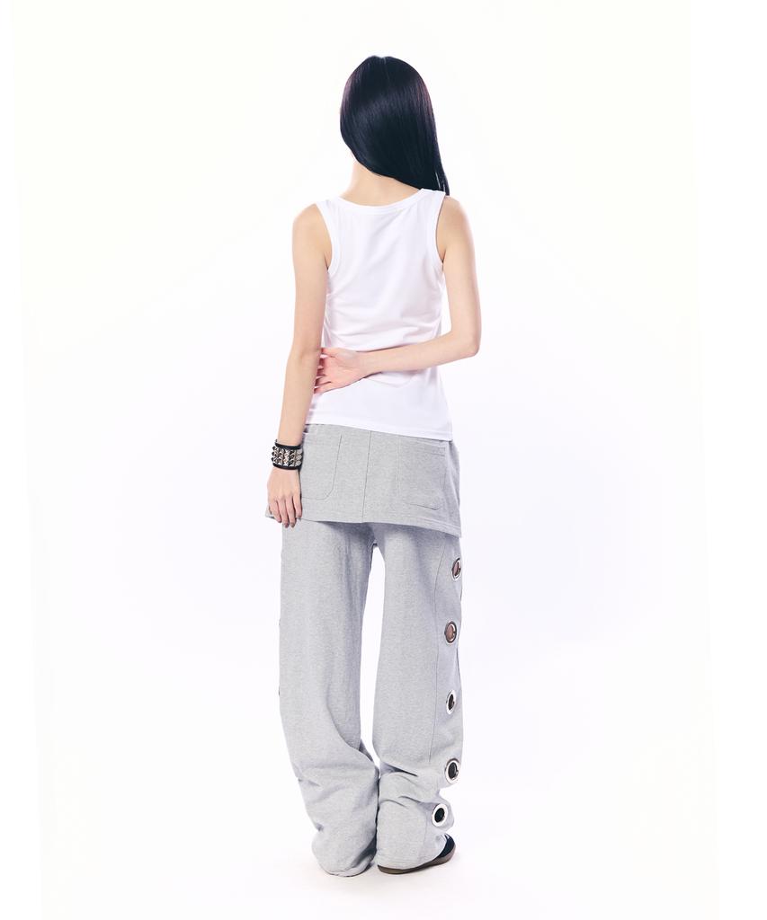 SETUP-EXE Bold Eyelet Skirt Pants / Melange Gray