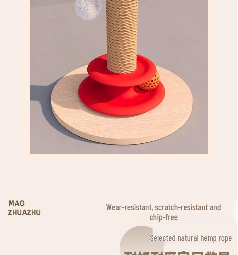 Vertical Sisal Cat Scratch-Resistant Post with Cat Teaser Toy for Self-Amusement and Boredom Relief