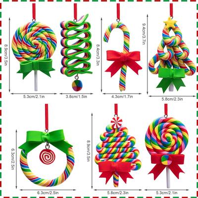7pcs Christmas Lollipop Ornaments- Rainbow Lollipop Hanging Ornaments-Christmas Candies Ornament for Xmas Tree Party Decoration