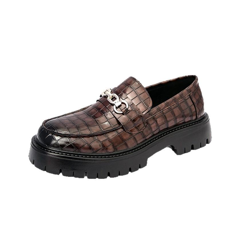 New British Style Business Leather Shoes Four Seasons Single Shoes Brown Platform Foot Groom Wedding Shoes