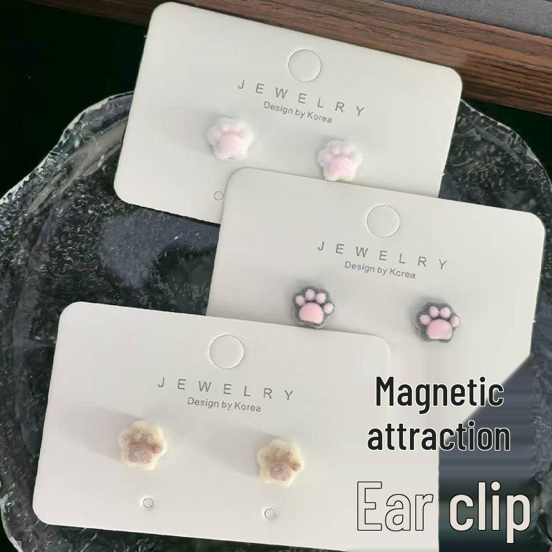 Adorable Cat Paw Magnetic Ear Clips - No Piercing Cartoon Earrings for Women