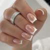 Nude Press-On Nails with White Edges – Simple Rectangular Nail Tips and Stickers