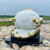 45.72 Cm White Diving Helmet Mark V US Navy Diving Divers Helmet with Wooden Base Nautical Maritime Decor Best Gift
