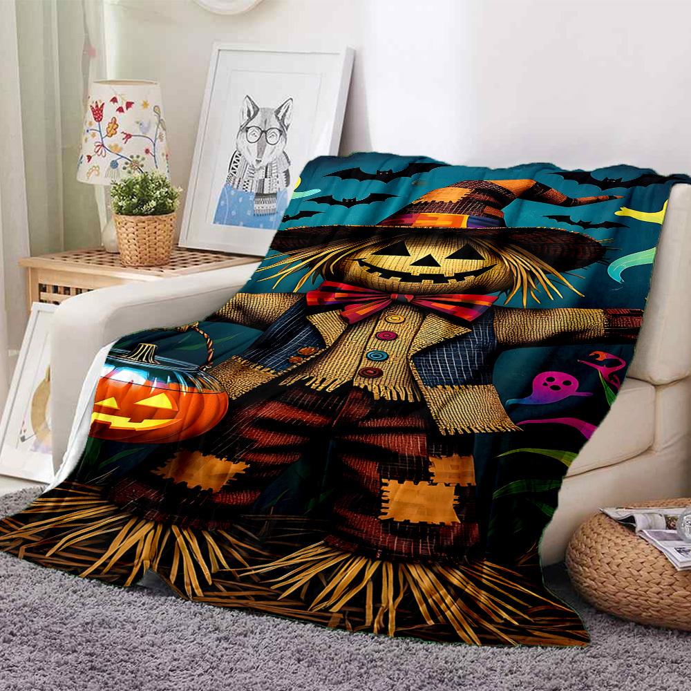 1pc Halloween Scarecrow Blanket Lightweight Flannel Blanket Throw Blanket For Sofa, Bed, Travel, Camping, Livingroom, Office, Couch, Chair, And Bed yy