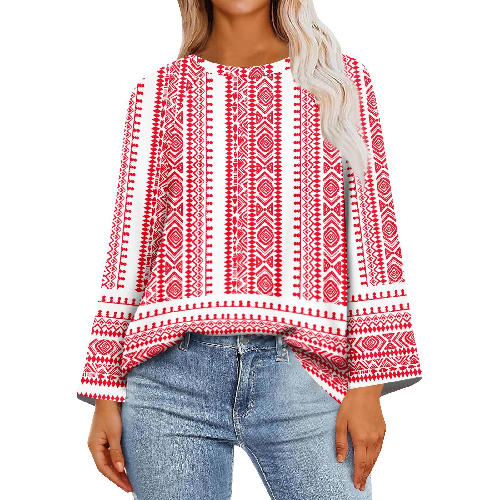 

Women s Long Sleeve Shirts Graphic Tees Casual Basic Tops Pullovers S червоний