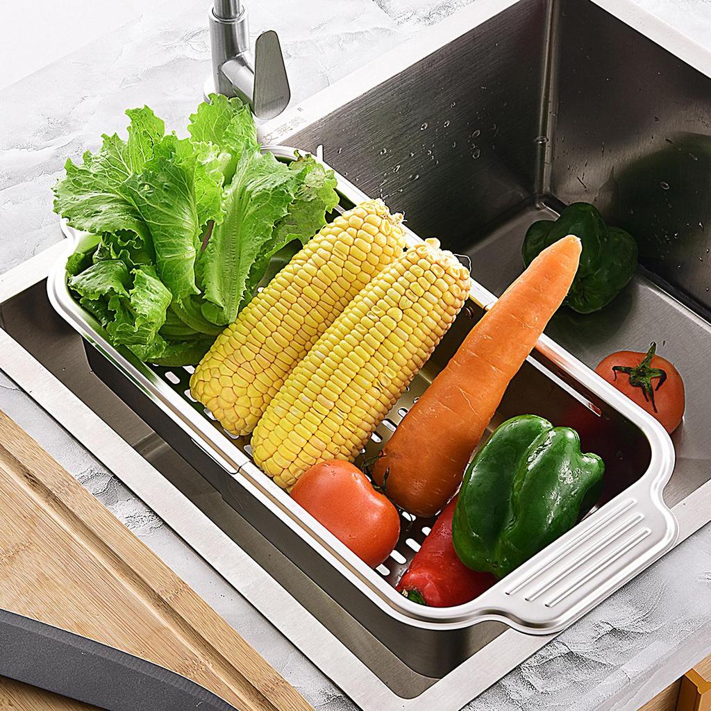 Escurridor de Platos para Fregadero ajustable Secador para Fregadero de Cocina Coladores Escurridores Cesta con Tapón Colador para Lavar Alimentos