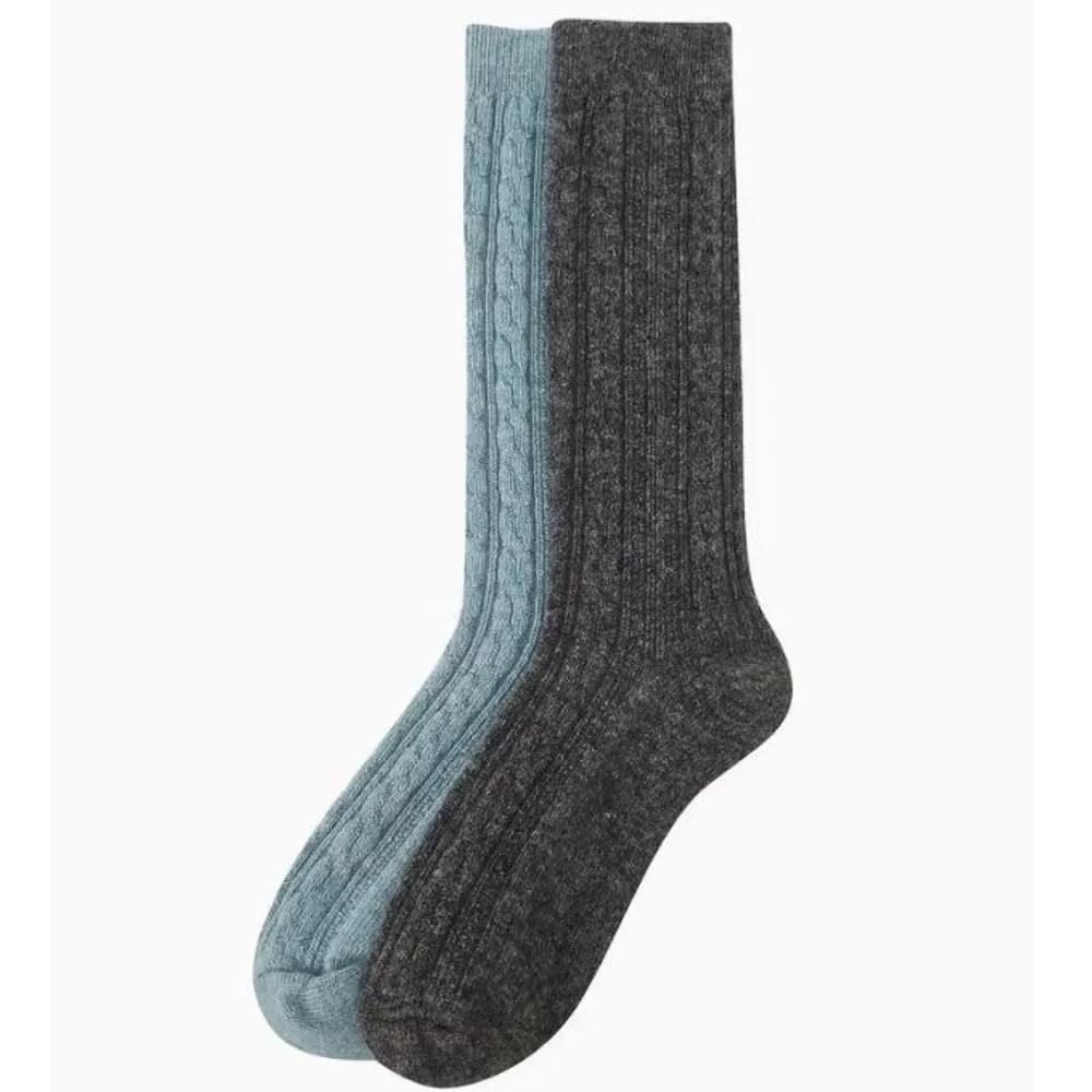 Women s Logo Charcoal Cable Knit Wool Blend Long Socks 2-Piece Set JASS5F031 G2