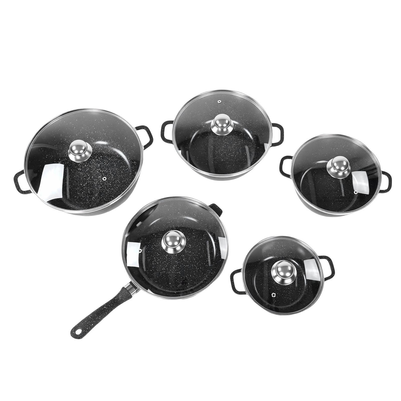 5PCS Cooking Pots Set Aluminum Alloy Maifan Stone Nonstick Coating Kitchen Cookware Set with Handle for Boiling Stewing L
