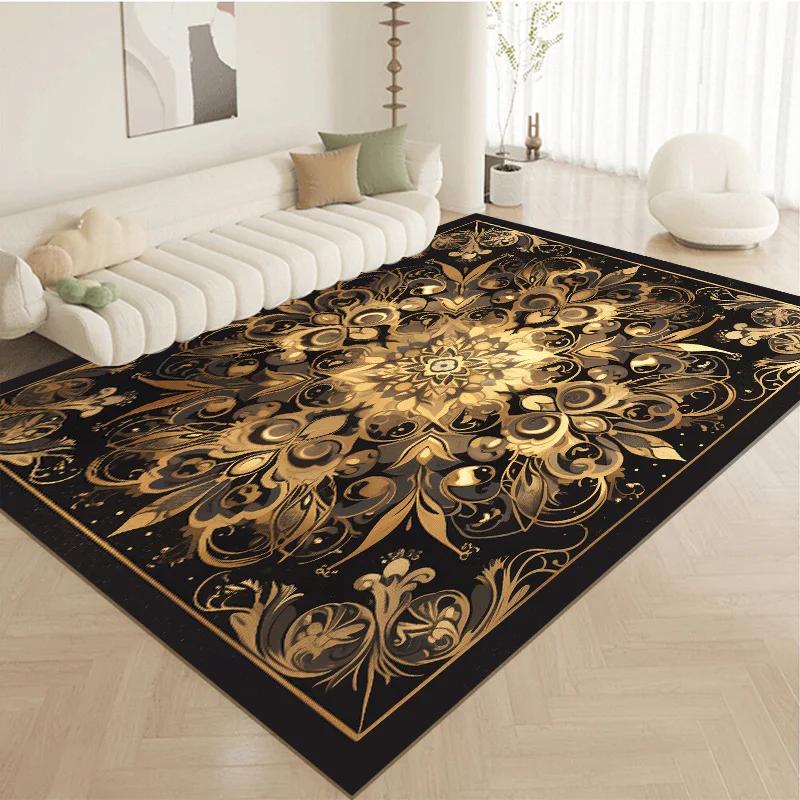 Golden Retro Persian Carpet Fluffy Large Non Slip Rug for Living Room Bedroom Luxury Decor