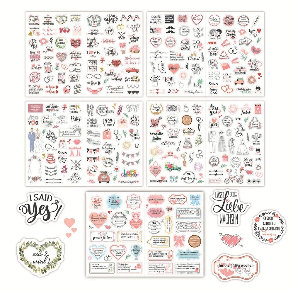 

266pcs/5 Sheets Germany Wedding Stickers Scrapbooking for Photo Album Planner Engagement, Bridal Shower, Marriage Anniversary