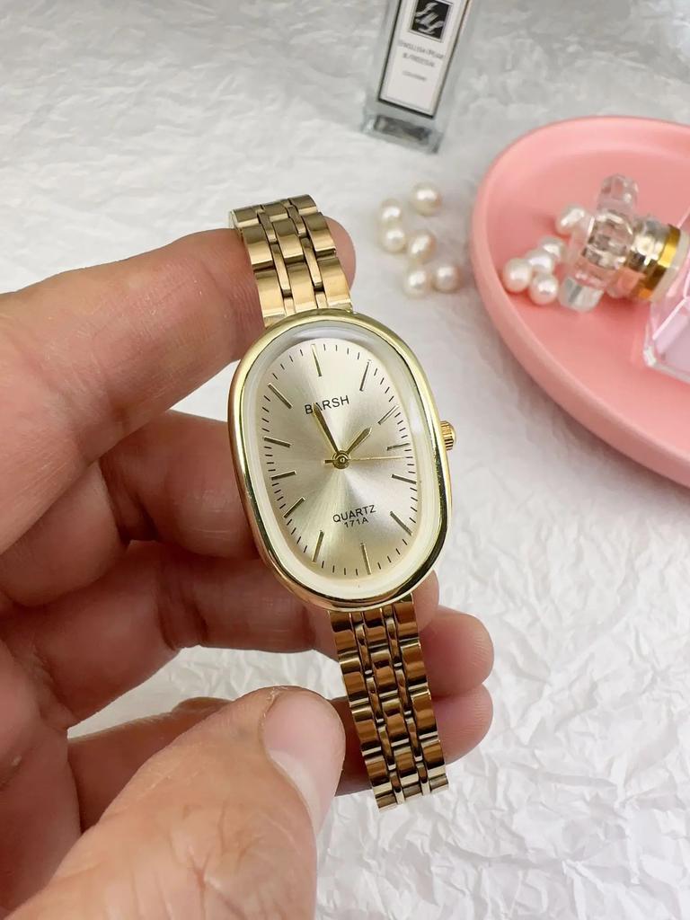 Lyxmode Dam Oval Urtavla Kvarts Klocka Damer Justerbart Rostfritt Stålarmband Armbandsur Dropshipping Relogio Feminino