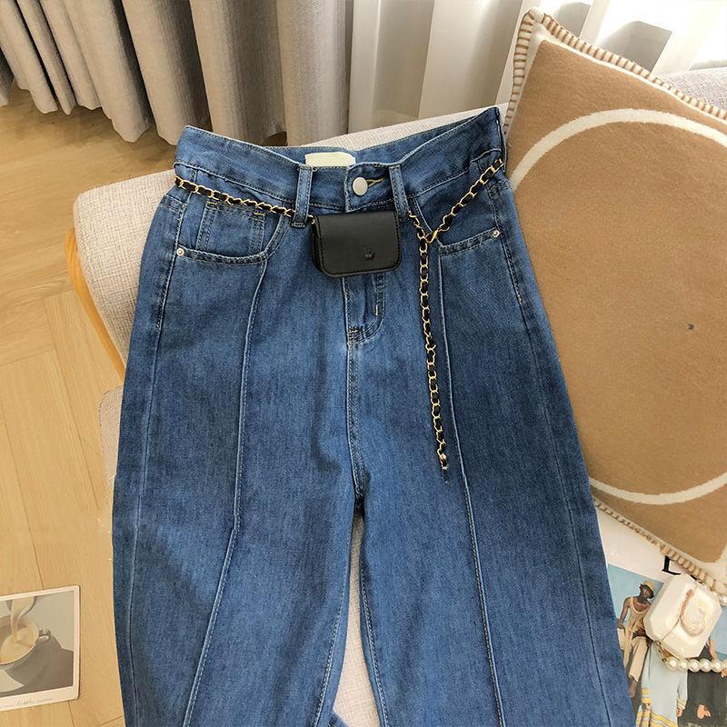 Efterårsblåt Design Jeans Kvinder Koreansk Version af Højtaljede Lige Vide Ben Bukser