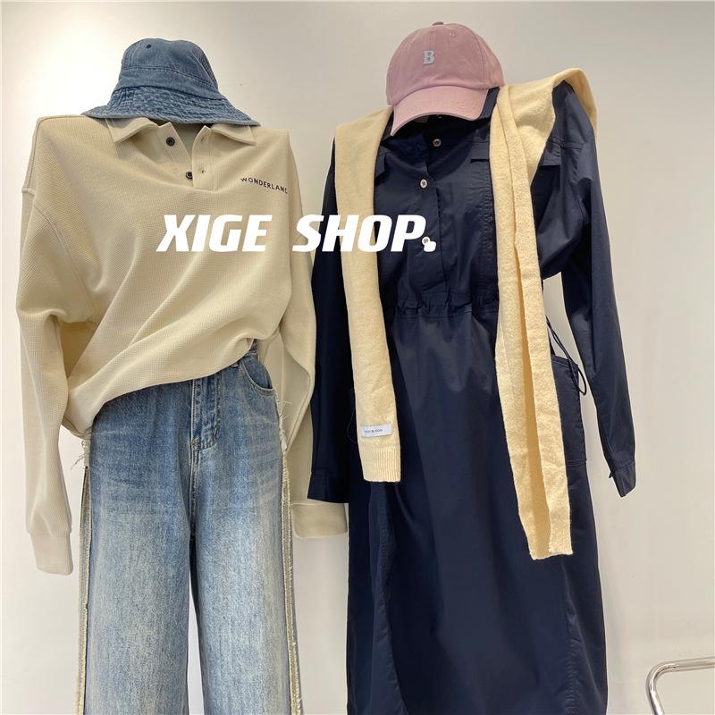 Retro Long Sleeve Polo Sweatshirt - Casual, Loose Fit for Spring & Autumn, French Influencer Style