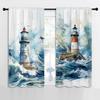 Nautical Lighthouse Rod Pocket Blackout Curta For Boy Girl Bedroom, Waves Seagull Blue Watercolor Art Thermal Insulated Home