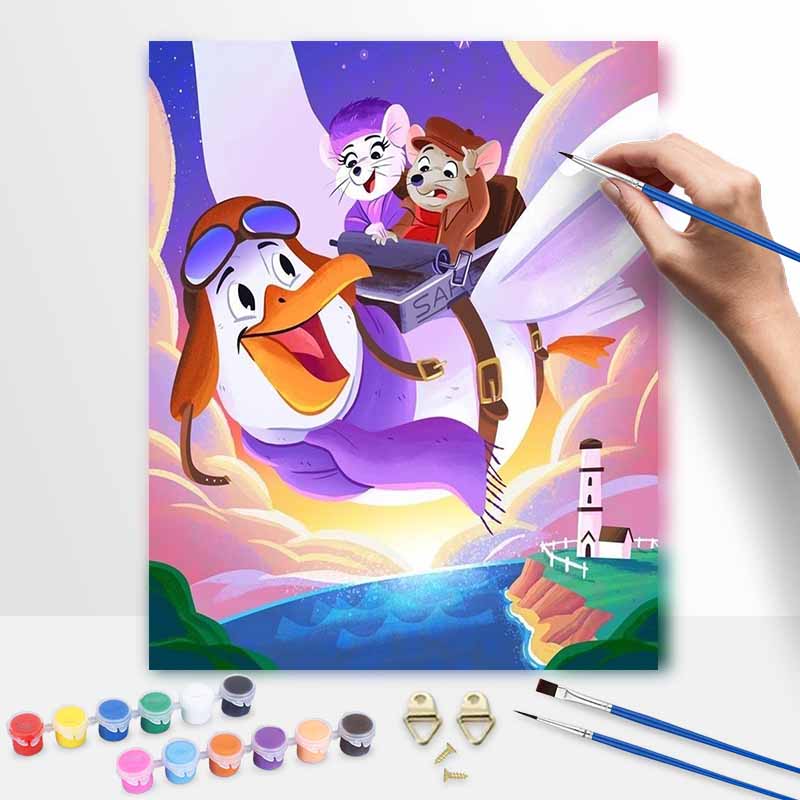 Disney Rescuers Art Painting Kit Home Wall Decor Handmade Gift for The Rescuers Fans DIY Canvas Paint by Numbers Modern Wall Art Decor 20x30cm