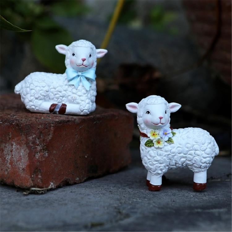 2Pcs Resins Sheep Statues for Garden and Home Decors Animal Miniature Figurines Ornaments for Terrariums and Flower Pot