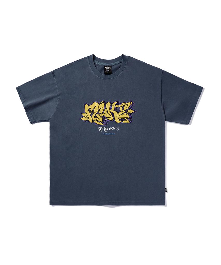 Peullukeu Crack Graffiti Logo Pigment Short Sleeve T-Shirt Light Navy Fst731
