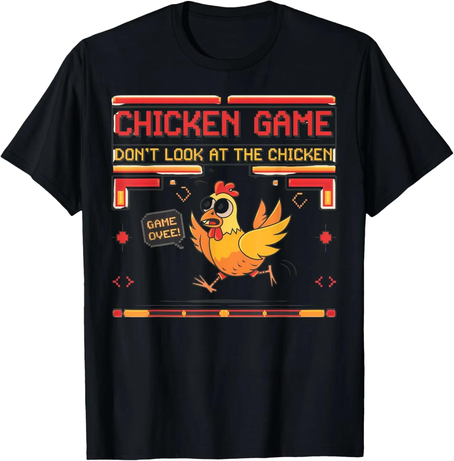 Chicken Game Dont Look At The Chicken Funny Chicken TShirt Custom Printed Graphic T Shirt Mens Clothing Ropa Hombre S