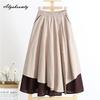 Spring Autumn Women Stylish Midi A-Line Skirt High Waist Contrast Color Cotton Buttons Skirt Vintage Ladies' Skirt With Pockets