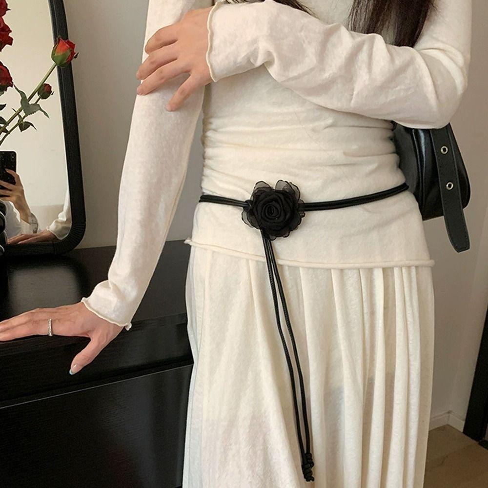 Fashion Ethnic Style Dry Rose Flower Belt High-end Retro Knotted Waist Rope Thin Waist Chain For Skirt Clothes Dress Jeans Coat