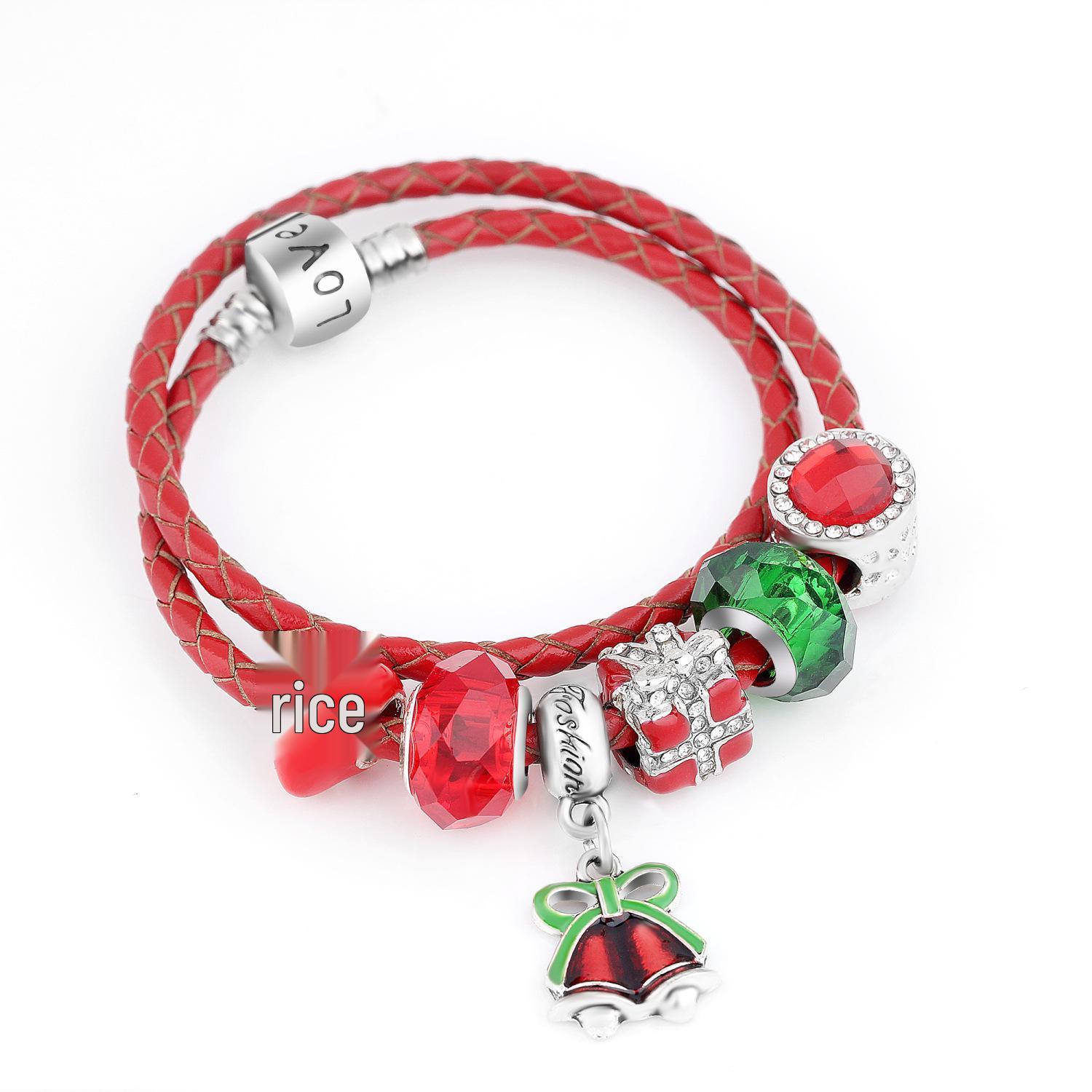 

Red Cat s Eye Christmas Bracelet - Fashionable European & American Style with DIY Large Hole Beads and Romantic Red Leather Cord. 42cm