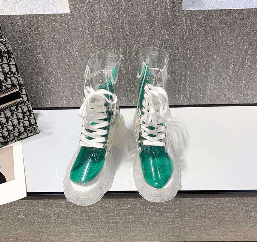 Przezroczyste Botki na Platformie 2024 Nowe Damskie Wodoodporne Botki za Kostkę Kobiece Przezroczysty Obcas Krótkie Botki Seksowne Damskie Buty Przeciwdeszczowe