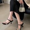 Beautiful High-heeled Fashionable Temperament Square-headed Open-toed Slippers for Women's Summer Wear with Skirts, Rhinestone Cool Slippers for Women