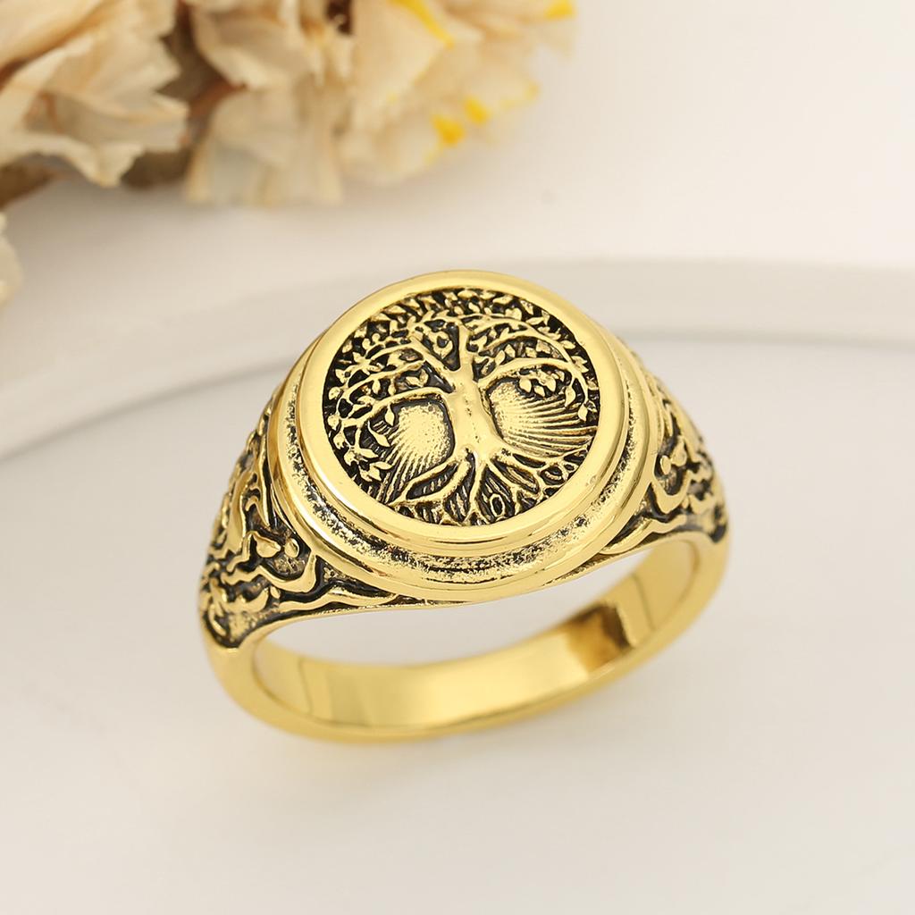 Vintage Geometric Hollow Tree Of Life Ring Unique Niche Design Personality Finger Band Fashion Jewelry Accessory