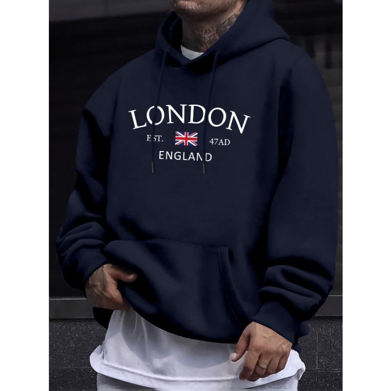Толстовки с лондонским модным принтом для мужчин повседневные осенне-зимние повседневная толстовка карман-кенгуру длинный рукав осенне-зимние простые M 1780₽