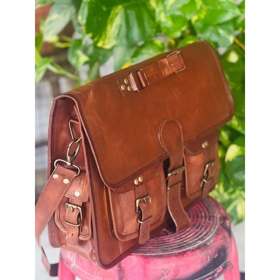 Men's Real Proacted Leather Vintage Brown Messenger Laptop Fast Forword Bag