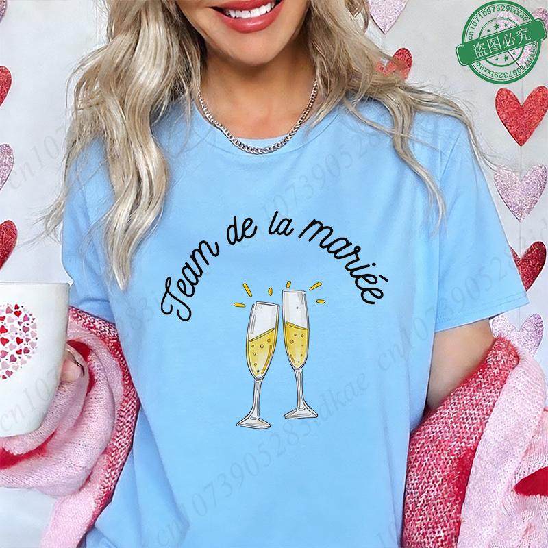 Future Bride Team Matching T-Shirts French Women's Champagne Print Blouses Short Sleeve Tees Bridal EVJF Party Bachelorette Tops