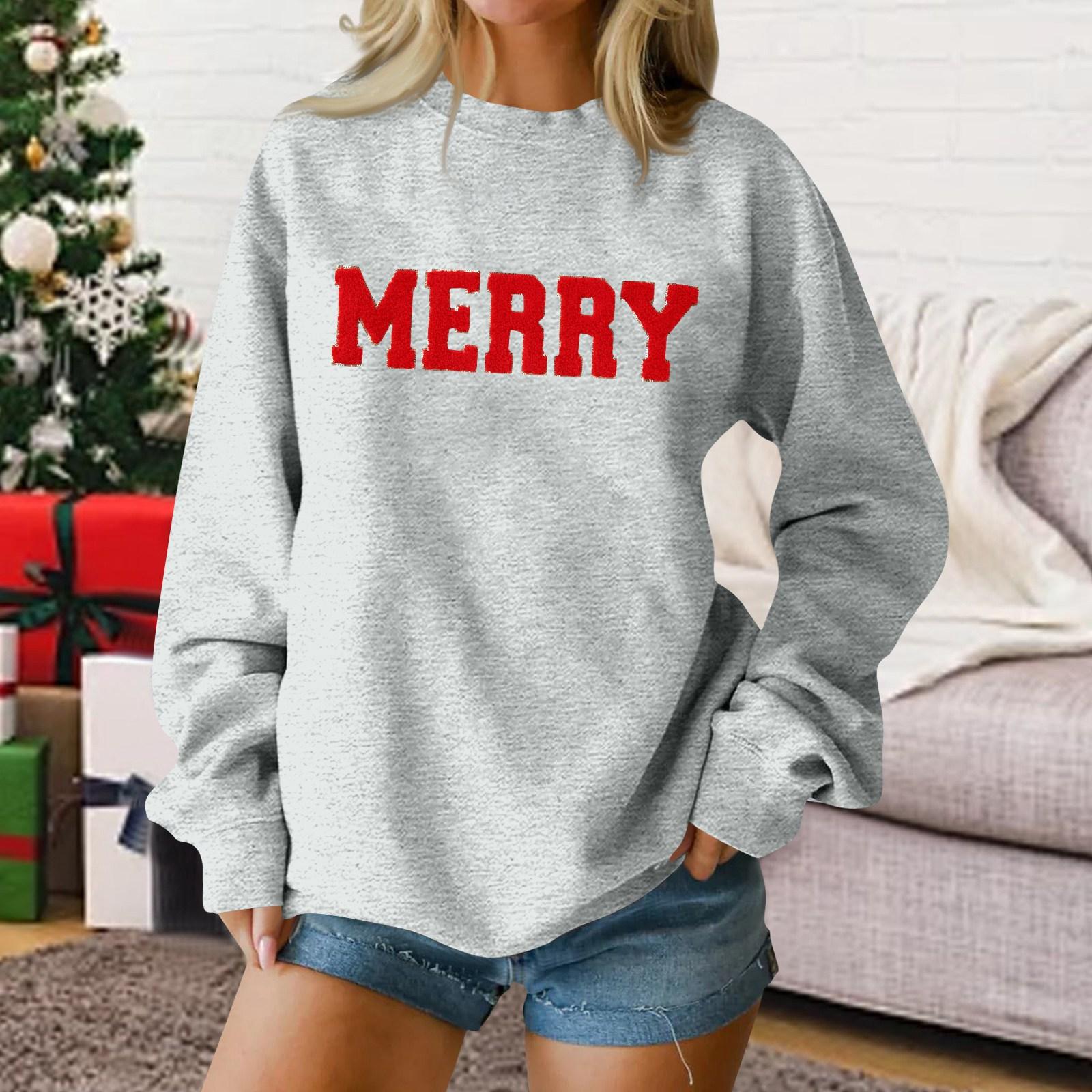 

Women s Fashion Casual Long-sleeved Loose Christmas Printed Round Neck Pullover Hoodie Sweatshirt L
