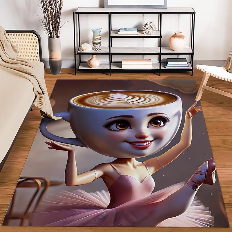 Pink Ballerina with Coffee Cup Head Surreal Art Carpet for Home Decor Suitable for Use As an Anti-slip for Room and Bedroom Sofas