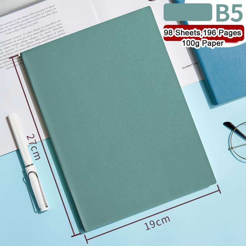 A5/B5 Soft Leather Study Notebook, Lined Pages, Business Meeting Record Book, Notepad, Student Diary, 98 Sheets, 196 Pages