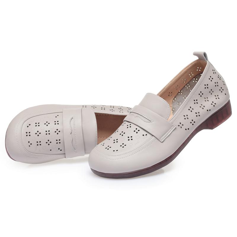 Prolamované boty Dámské letní boty z pravé kůže Dírka Velké boty pro maminky