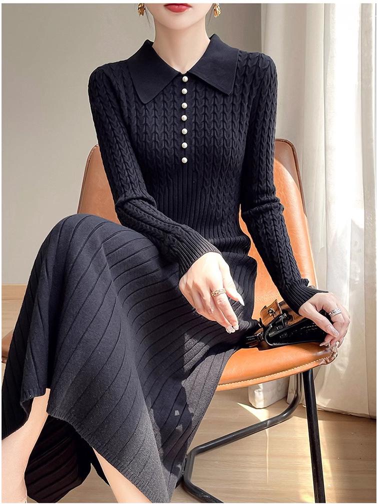 2025 Slimming A-line Sweater Dress: Autumn/Winter Long Sleeve Warm Knitted Waist-cinching Outfit