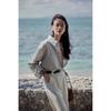 Women Gray Blue Loose Striped Long Sleeve Office Commute Shirt