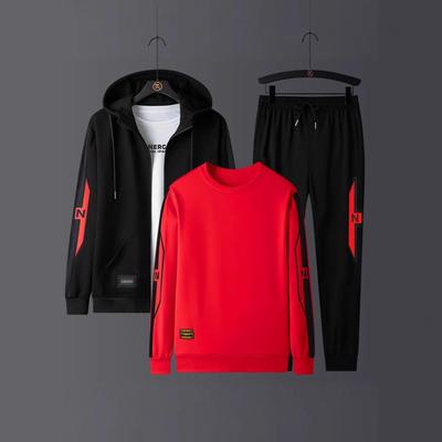 2025 Herbst Übergröße Herren Sportset: Dreiteiliges Sweatshirt mit lockerem Schnitt und langer Hose