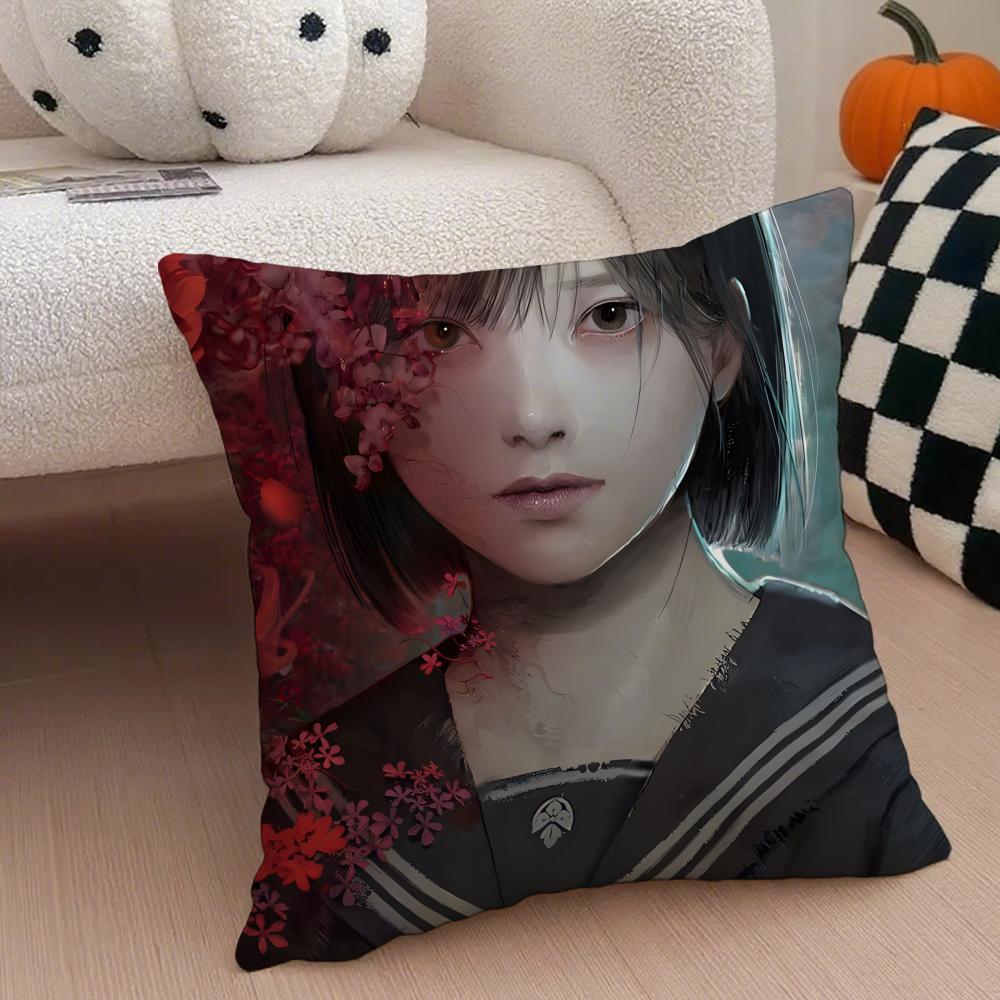 Terrible SSILENT HILL F Game Cushion Cover Throw Pillow Cover Hidden Button Durable Polyester Chair Cushion