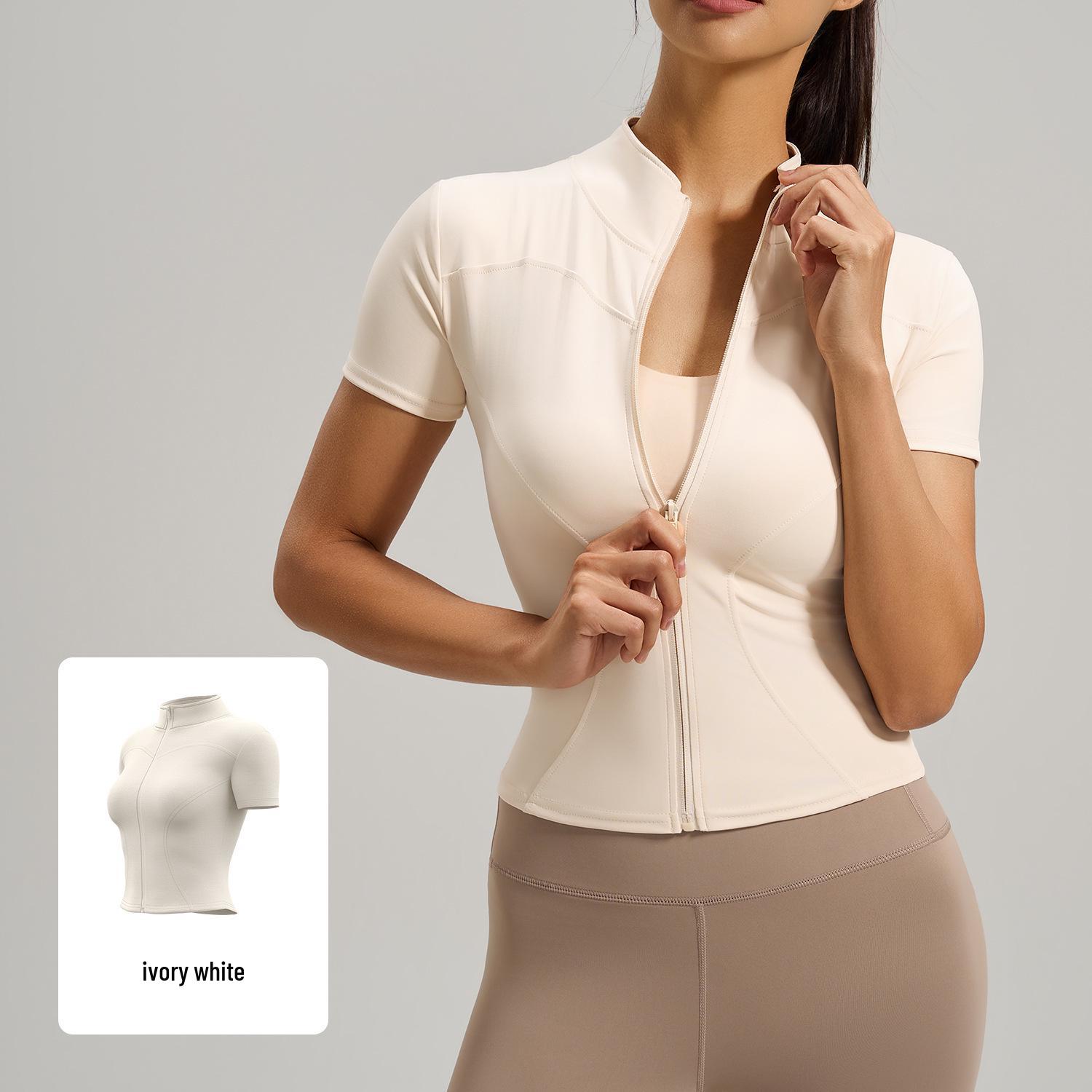 Высокоэластичный топ для йоги на молнии, облегающий, с воротником-стойкой Extra Extra Large