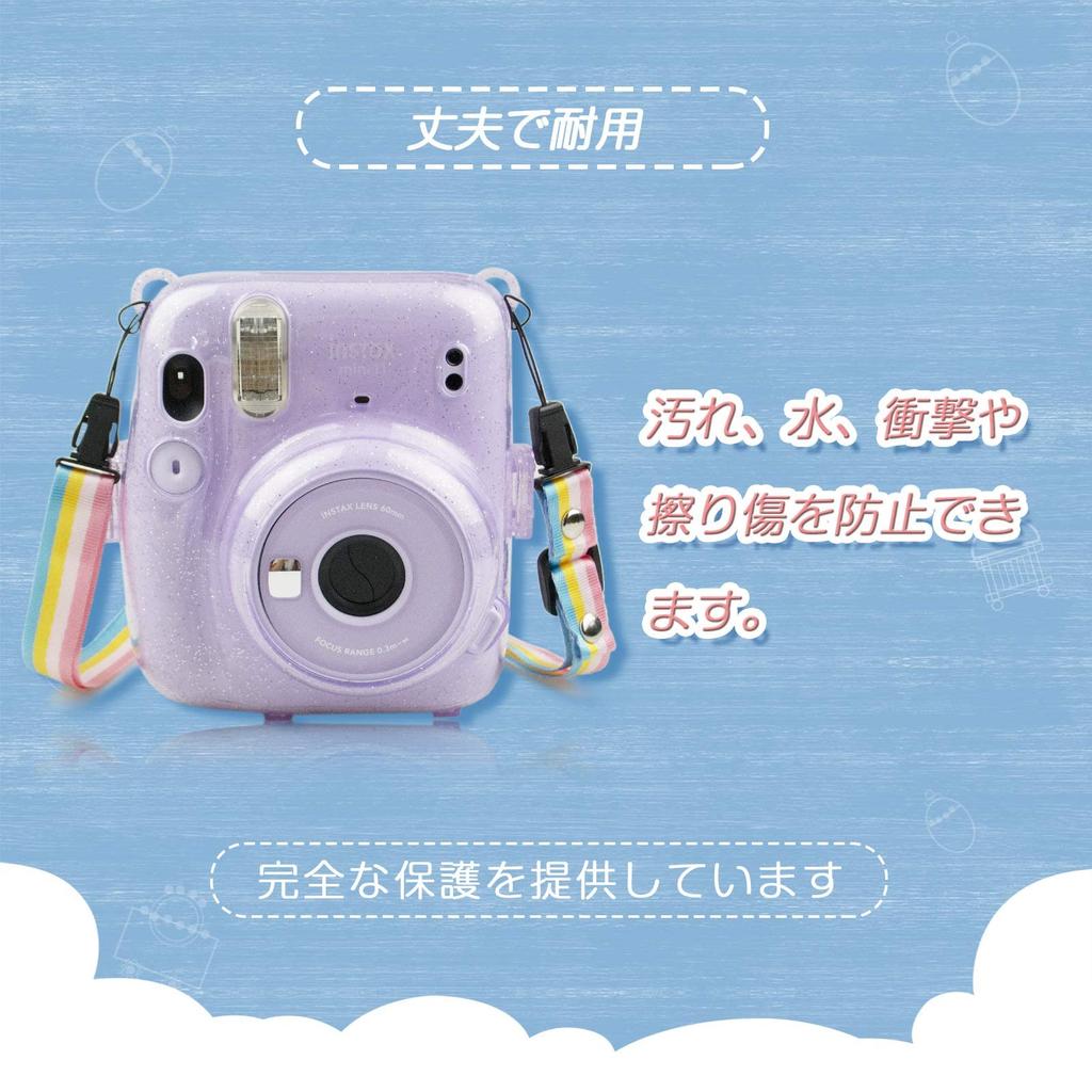 Kinokoo Cheki Fujifilm Cheki instax mini 11 Hülle mini11 Kameratasche Hartschalenkoffer PC-Abdeckung mit Schultergurt Glänzende Transparente Hülle, (lila)
