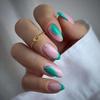 Gold Foil Line Green Wave Nail Art Tips