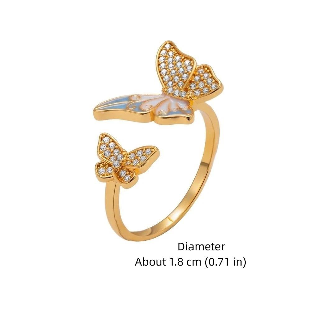 Elegant Butterfly Zircon Ring Enamel Finger Jewelry Sweet Butterfly Open Ring Ladies Jewelry