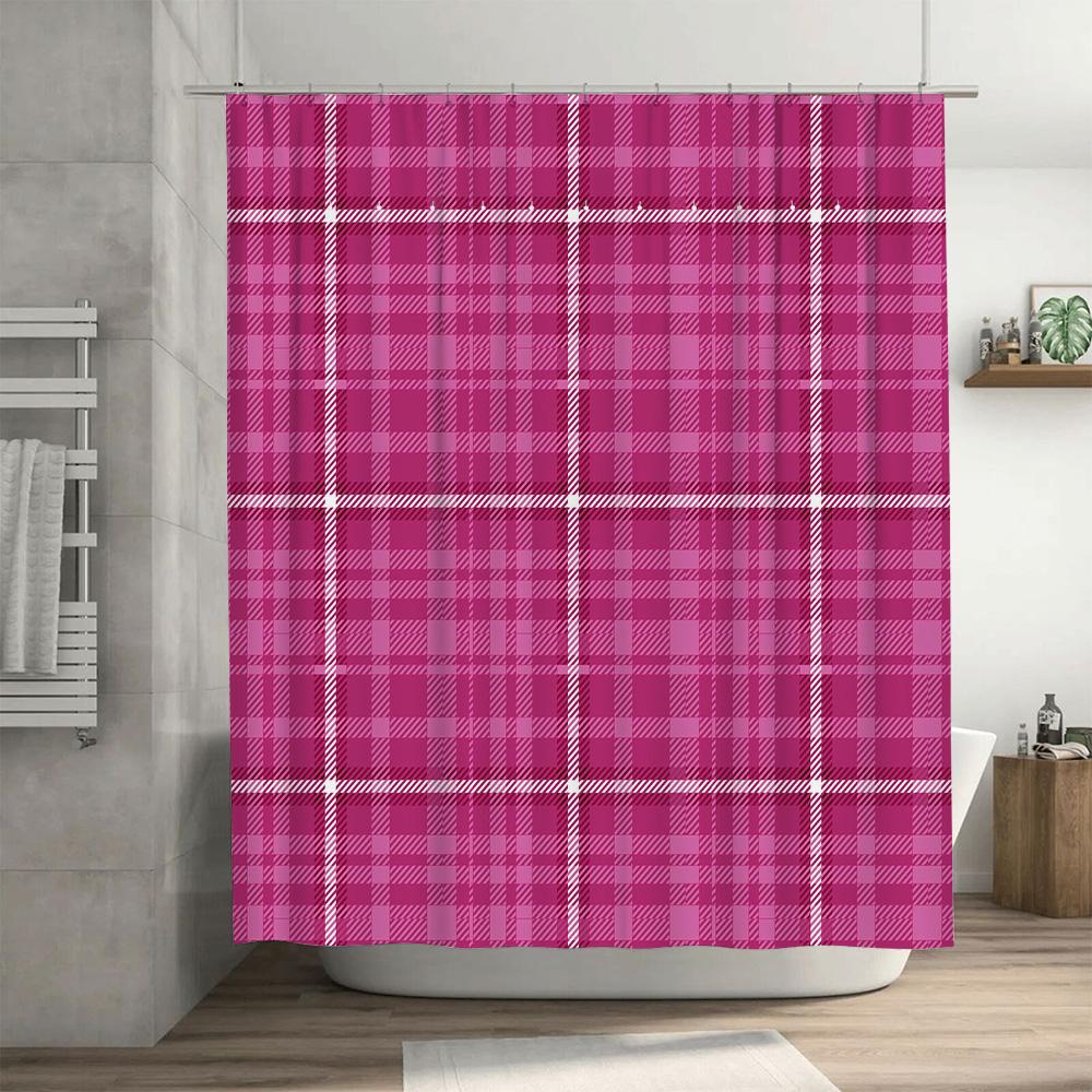 Checkered Shower Curtain Waterproof Bath Decoration Custom Size Modern Decorative Room Divider Privacy Black Pink Striped Plaid