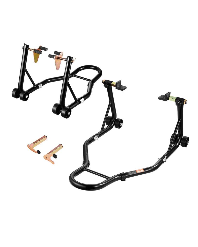 VEVOR Motorcycle Stand Lift, 1100lbs Capacity Front Rear Combo Stand Lift, Front Wheel Dual-Fork Stand, Rear U+L Fork Swingarm Spool Stand