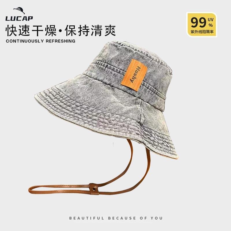 Washed denim bucket hat women's spring summer outdoor camping mountaineering hat showing small face big head circumference western denim hat