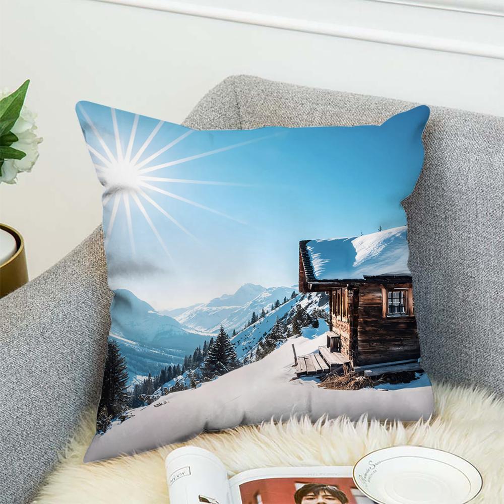 Natural Scenery Snow Outdoor Pillow Case For Car Sofa Decorative Home Double-sided Print Plush Square Throw Pillow Cushion Cover