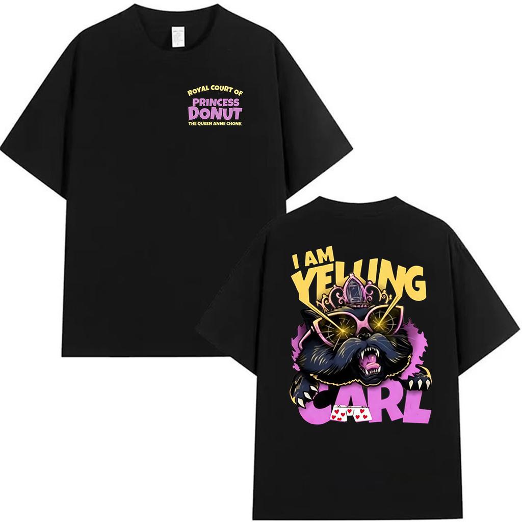 2027 Cool Ich schreie Carl Zwei Seiten Prinzessin Donut T-Shirt Dungeon Crawler Carl Spiel Cosplay T-Shirt Unisex WoUnisex Vintage Kurz S
